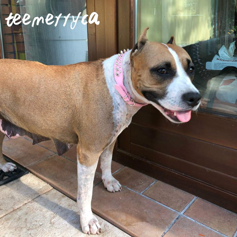 [Australia] - teemerryca Adjustable Leather Spiked Studded Dog Collars with a Squeak Ball Gift for Small Medium Large Pets Like Cats/Pit Bull/Bulldog/Pugs/Husky XL(17.7"-20.5" / 45cm-52cm) PINK 