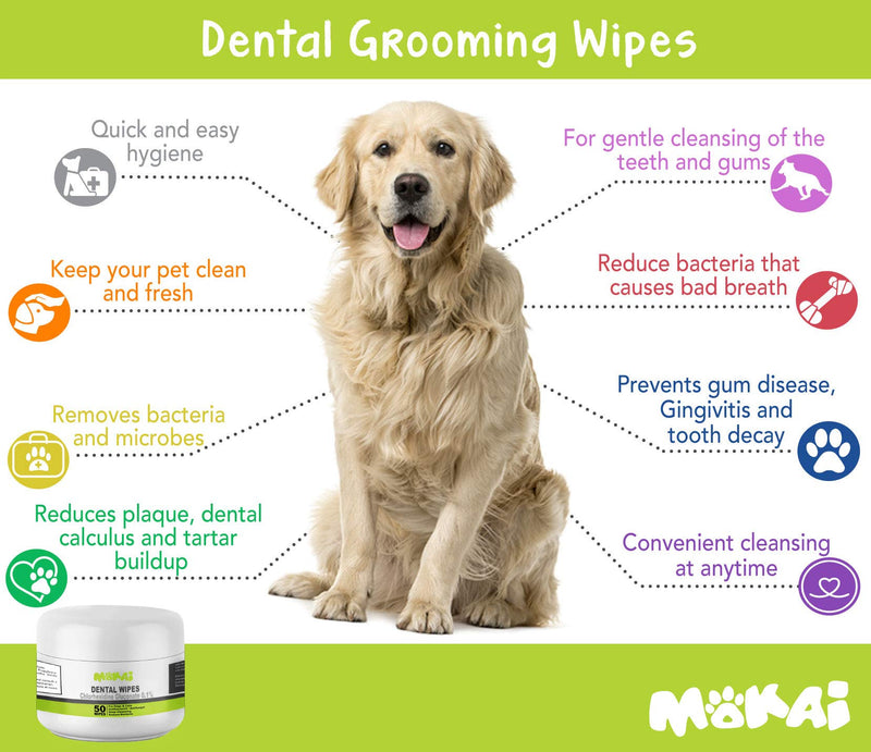 [Australia] - MOKAI Dental Wipes for Dogs and Cats | Pads With Chlorhexidine and Sodium Hexametaphosphate Helps Remove Plaque Tartar Buildup Calculus and Bad Breath, Preventing Tooth Decay and Gingivitis 150 Wipes 