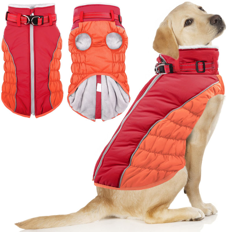 ASENKU Warm Dog Coat, Winter Dog Jacket with Harness, Waterproof Dog Coat with Belly Protection, Dog Clothing Outfit for Small Large Dogs, Warm Fleece Dog Coat, Red, M - PawsPlanet Australia