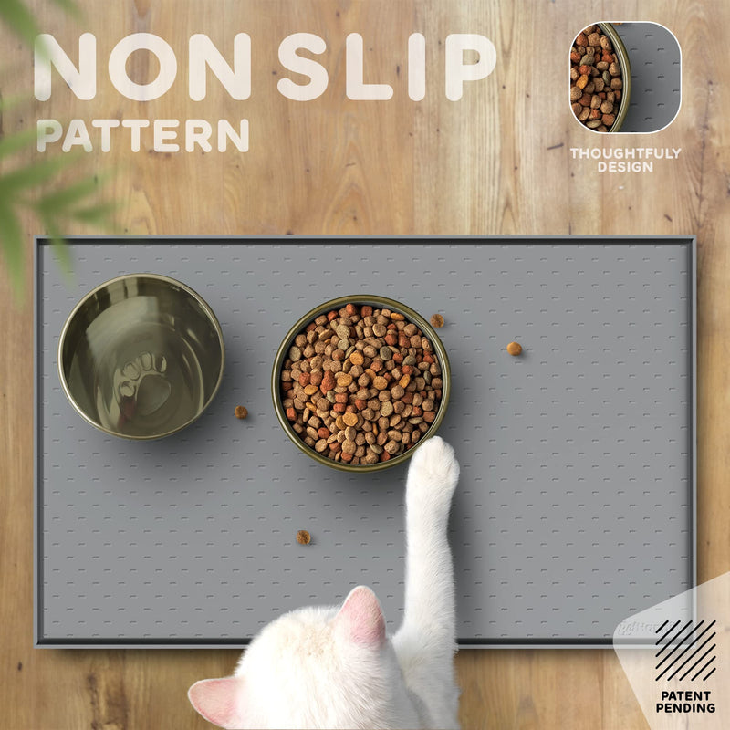 PETHAPPILY Dog Food Mat - Raised Edges Dog Mat for Food and Water Prevent Spill, Waterproof Cat Food Mat Protect Floors, Easy Clean Dog Bowl Mats for Food and Water, Silicone Pet Food Mat with E-Book 18.5" x 11.5" Gray - PawsPlanet Australia