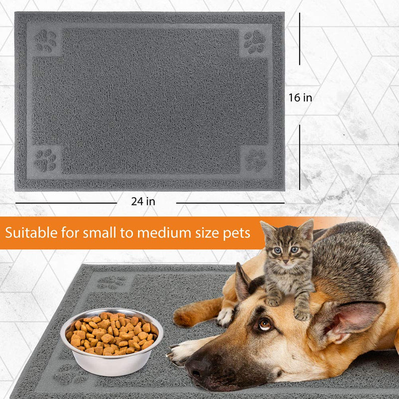 PrimePets Pet Feeding Mat for Large Dogs and Cats, Flexible and Waterproof Dog Food Mat for Food and Water Bowl, Dog Bowl Mat with Non Slip Backing for Floor, Grey 24"x16" - PawsPlanet Australia