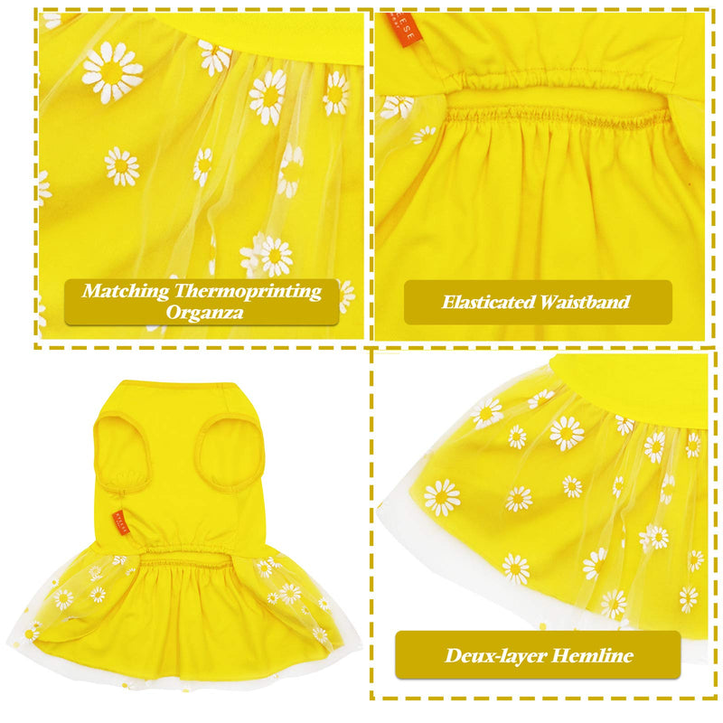 kyeese Dog Dress Daisy Dog Skirt with Flower Printing Tulle for Small Dogs Doggie Sundress Puppy Dress Dog Apparel XS (2.5-4lbs) Daisy Flower - PawsPlanet Australia