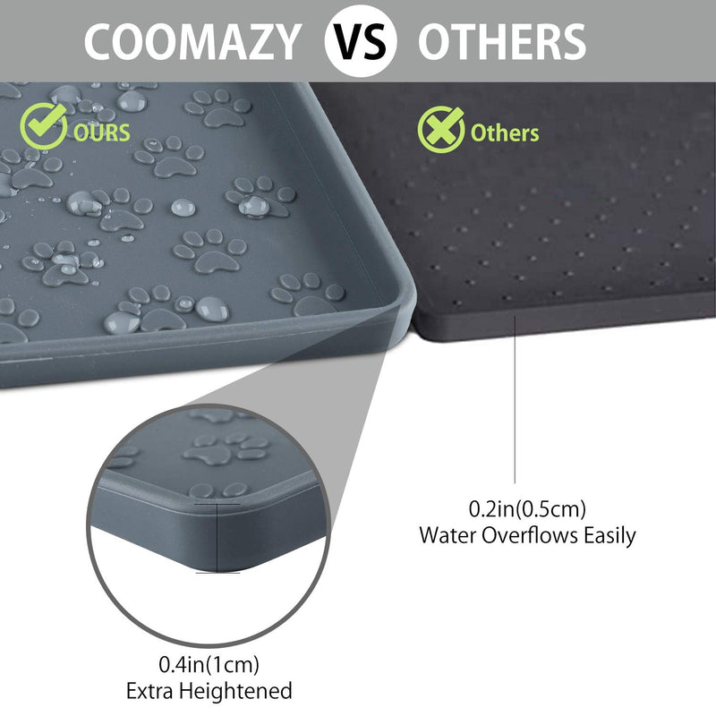 Coomazy Dog Bowl Mat, Sillicone Waterproof Pet Feeding Placement Tray to Stop Cat Food Spills and Water Messes Out to Floor (L: 23.6x15.7in, Grey) L: 60x40cm/23.6x15.7in - PawsPlanet Australia