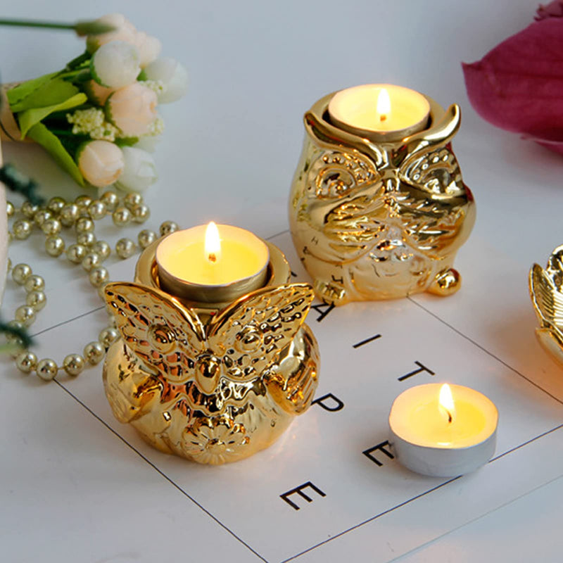 ALL YOBO Gold Candlesticks Holders Set of 2Gold Ceramic Clever owl,Gold Tea Light Holder for Home Decoration / Party Decoration, Wedding Table centerpieces,Bedroom Decoration Gold4 - PawsPlanet Australia