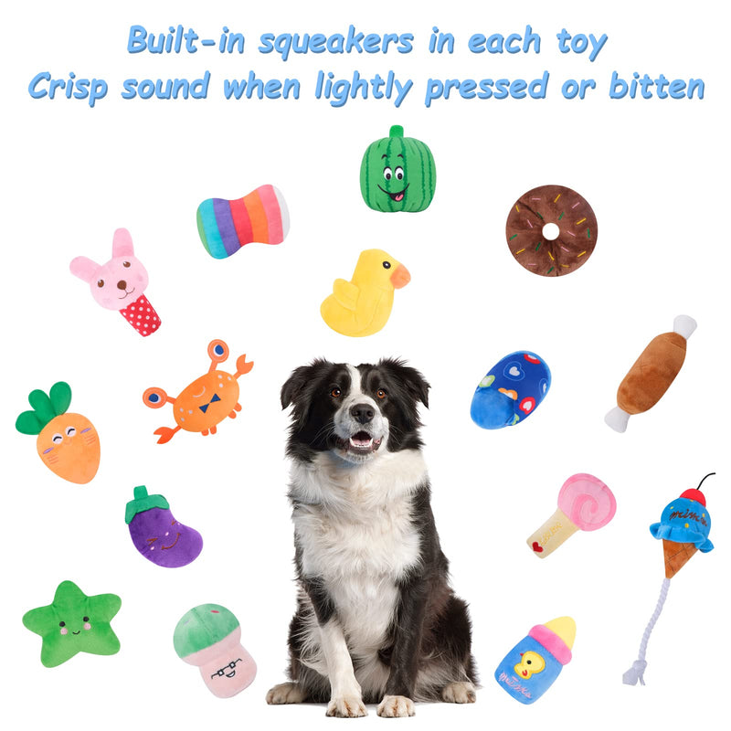 MINISOISO Pack of 15 Plush Dog Toys - Cute Squeaky Dog Toys - Durable, Safe Plush Toys for Dogs - Dog Toys for Puppies, Small, Medium Dogs - Made of Natural Cotton - PawsPlanet Australia