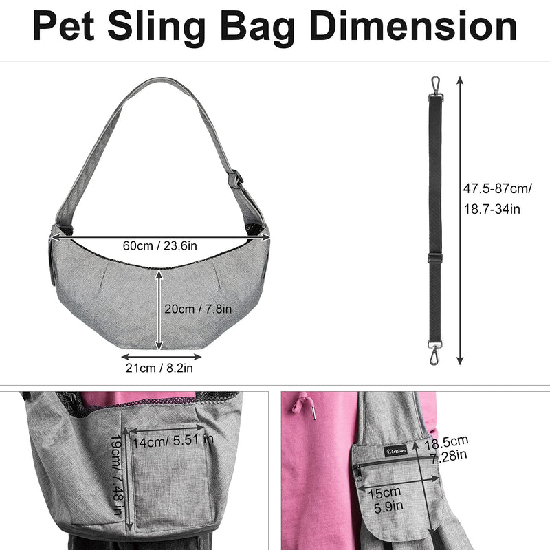 Pet Sling Carrier, Puppy Sling Carry Bags, Hands-Free Dog Carrying Adjustable Pet Bag Shoulder Tote with 2 Pockets & Safety Belt Fits for Small Dogs and Cats Outdoor Walking Travel Subway Grey - PawsPlanet Australia