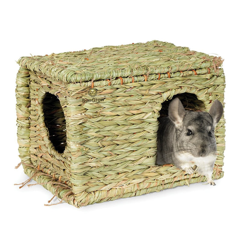 [Australia] - SunGrow Grass House, 11.8x7.8x9 Inches, Folding Woven Hut for Laying or Sleeping, Edible Chew Home, Multi-Utility Toy for Small Animals, Non-Toxic, Provides Comfort, Warmth and Security 