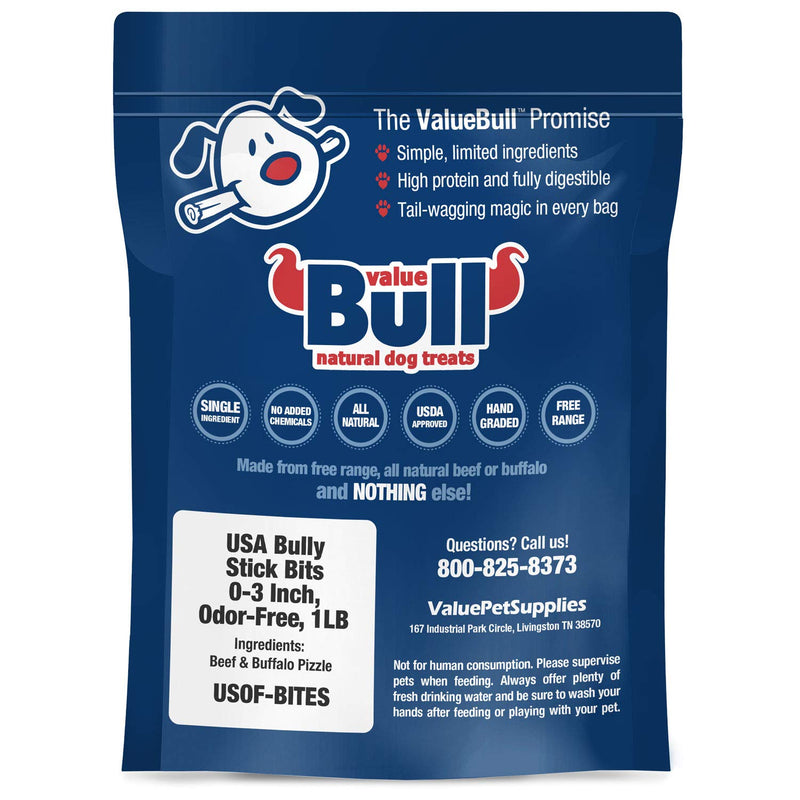 [Australia] - ValueBull USA Bully Stick Bits Dog Treats, 0-3 Inch, Odor-Free, 1 Pound 