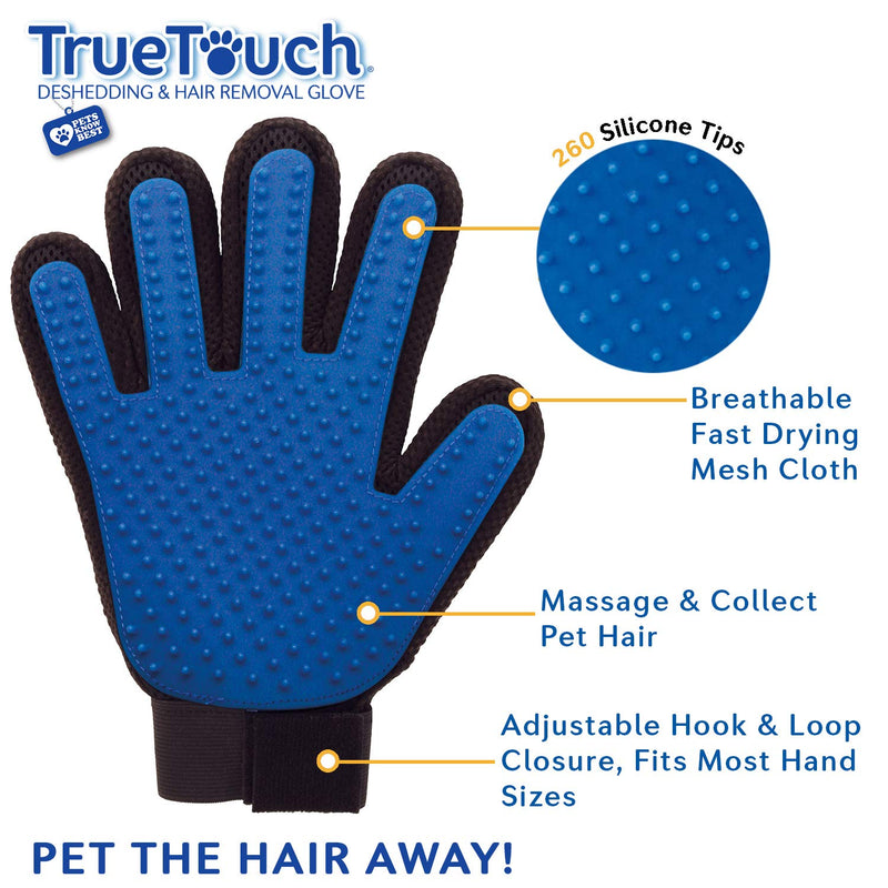 True Touch Five Finger Deshedding Glove- Premium Version, Gentle Grooming Glove Great Cats & Dogs with Long or Short Fur True Touch 1 Pack - PawsPlanet Australia