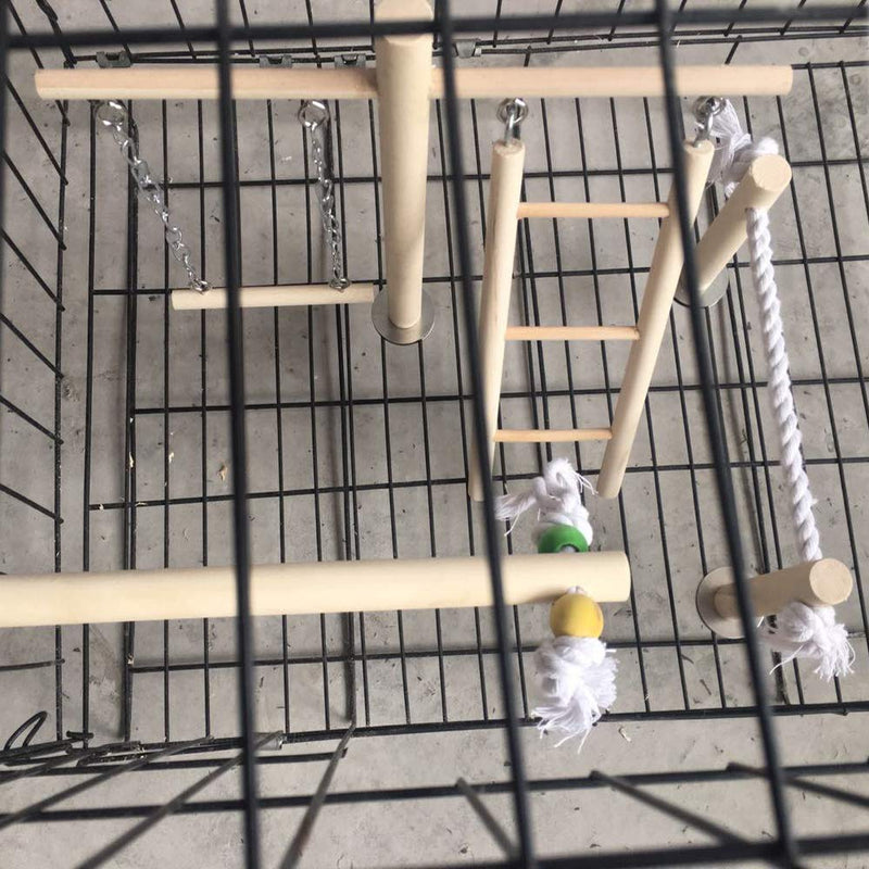 [Australia] - PINVNBY Parrot Climbing Ladder Swing Toy Natural Wood Bird Cage Play Gyms Playground Stand Rope Perch for Parakeet Cockatiel Conure Love Birds Finch African Grey Macaw Amazon Budgies 