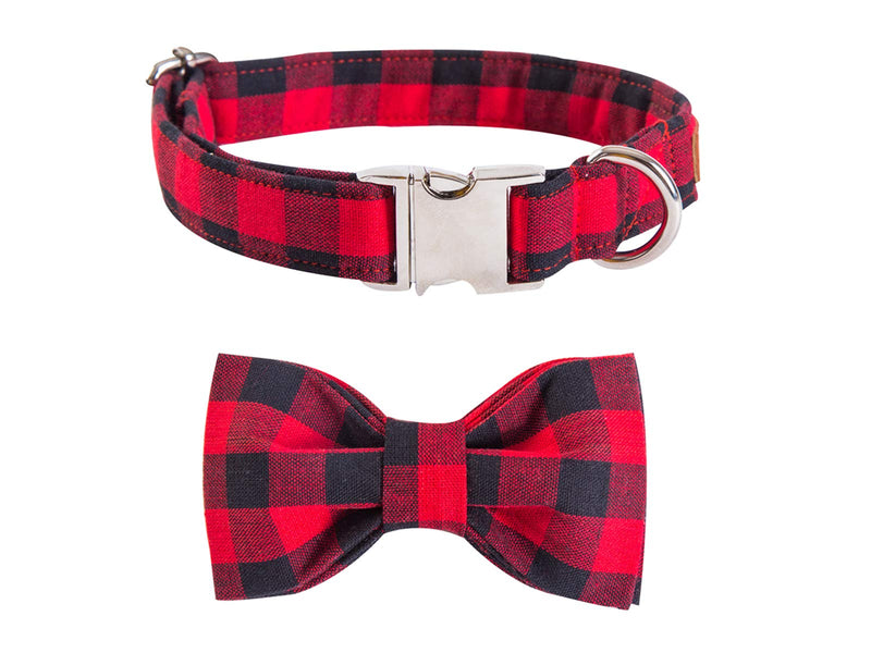 Lionet Paws Cotton Dog Collar with Bowtie, Durable Adjustable and Comfortable Collar for X-Small Dogs and Cats, Neck 20-30cm XS (Pack of 1) Black and Red - PawsPlanet Australia