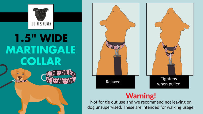 Tooth and Honey Pitbull 1.5" Wide Pig Martingale Collar - PawsPlanet Australia
