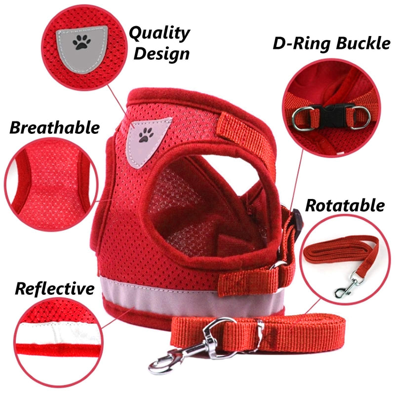 youki Universal Dog Harness and Chest Strap for Dogs and Puppies | Comfy, Breathable Fabric, Reflective, Safe, and Adjustable Strap for Outdoor | Walking Training and for Playing (Large, Red) Large - PawsPlanet Australia