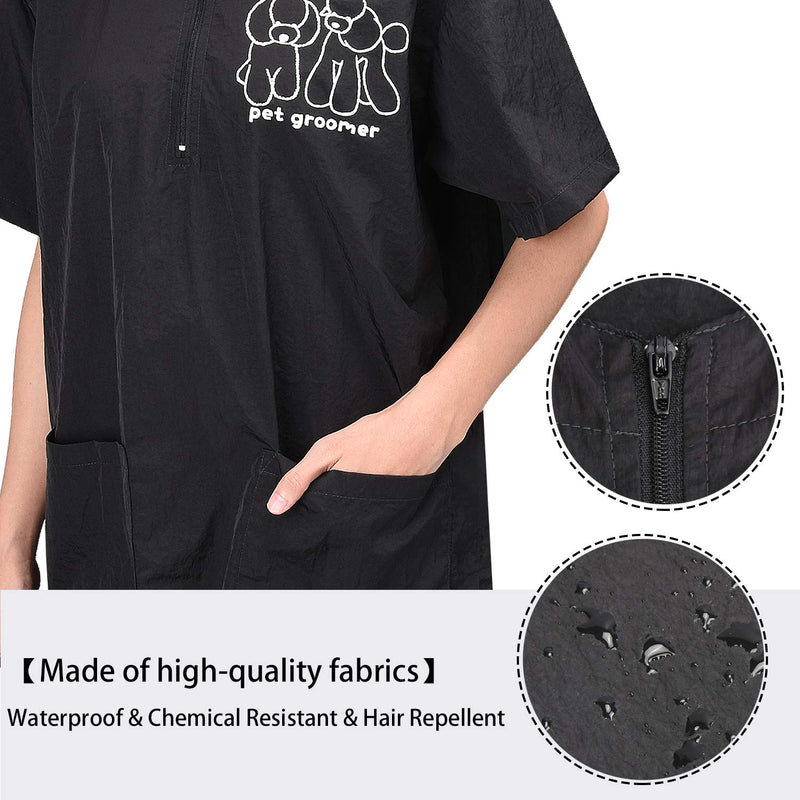 [Australia] - Noverlife Short Sleeves Pet Grooming Work Clothes with 2 Pockets, M Size, Waterproof Anti-Static Pet Beautician Smock, Dog Cat Groomer Cosmetologist Uniforms for Pet Shop Men Women Medium 