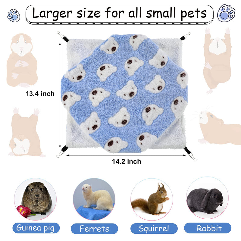 2 Pieces Guinea Pig Hamster Hanging Hammock and Mat Bed Set Soft Mat Bedding Cage Accessories Hideout Tunnel Cave Thicken Fancy Bunkbed Hammock for Rat Ferret Sugar Glider (Blue,Bear Pattern) Blue Bear - PawsPlanet Australia