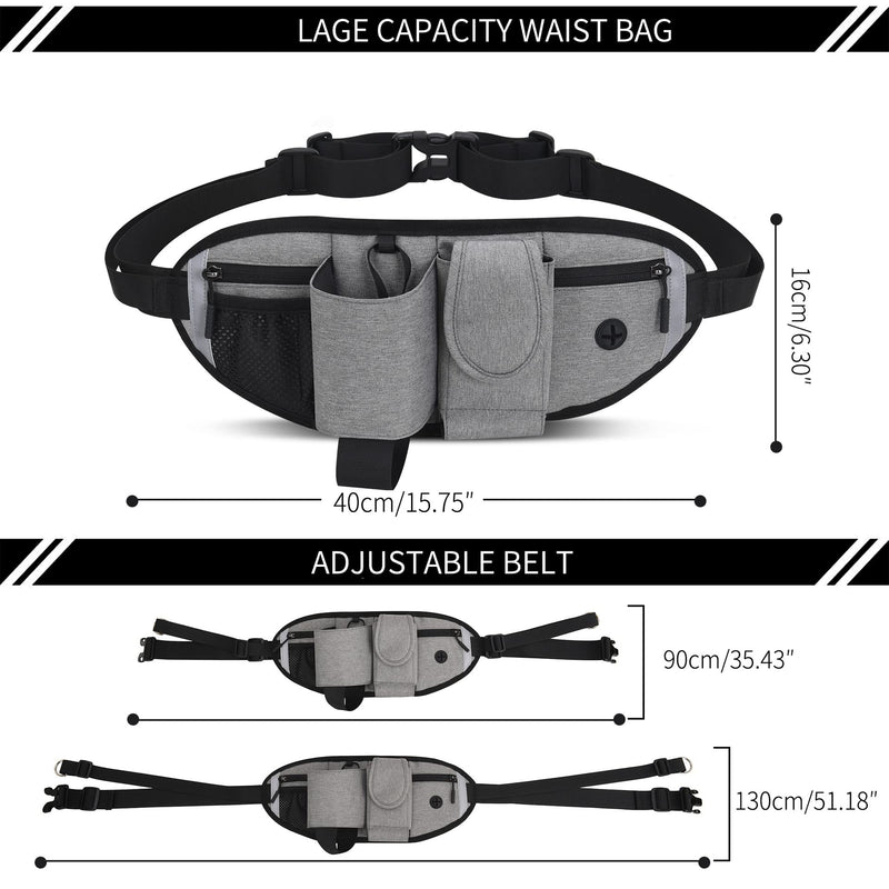 Clape Hands-Free Lead with Waterproof Belt Bag Hands Free Dog Leash Waist Jogging Lead for Dogs Multifunctional Sports Drinking Belt OT09-Gray - PawsPlanet Australia