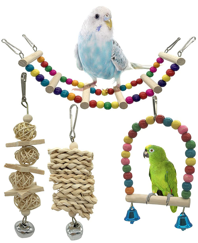 N\C 8 Pack Birds Parrot Toys,Parakeet Toys,Natural Wood Pet Bird Chewing Toys, Hanging Bell Swing Hand Made Climbing Bird Cage Toys,for Small Parrots, Love Birds,Cockatiels,Conures,Macaws,Finches - PawsPlanet Australia