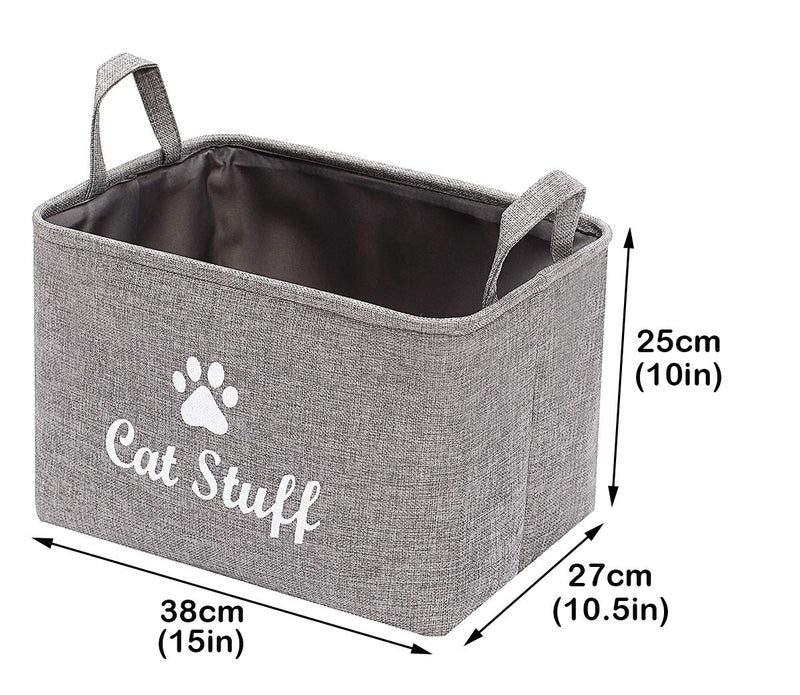 Morezi Canvas Pet Toy and Accessory Storage Bin, Basket Chest Organizer - Perfect for Organizing Pet Toys, Blankets, Leashes and Food - Grey - Cat - L 38x27x25cm Cat Grey - PawsPlanet Australia