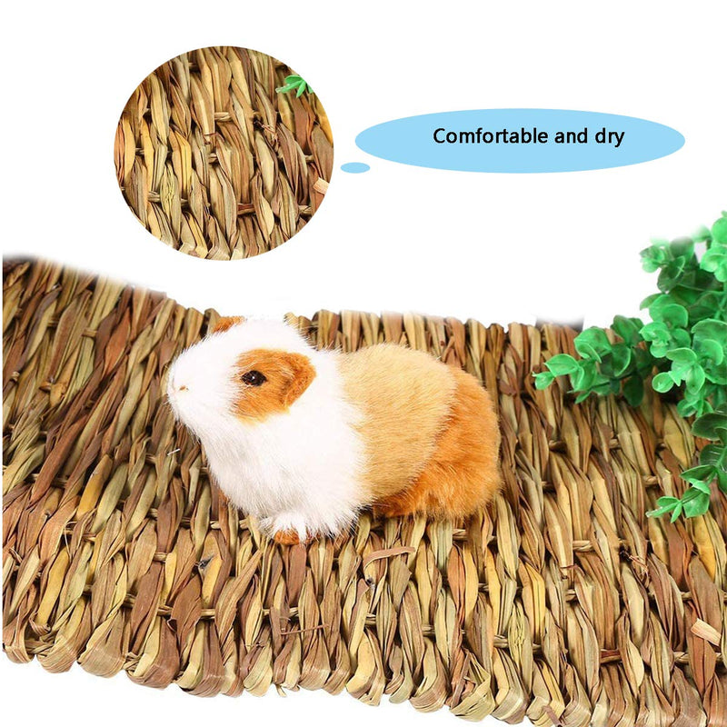 RoadLoo Animal Activity Play Chew Toys, 2 Pack Animal Chew Beds Natural Woven Grass Mats and 4PcsHand Woven Safe Edible Bunny Bedding Nest Rattan Balls for Rabbit Hamster Small Animals (L) L - PawsPlanet Australia