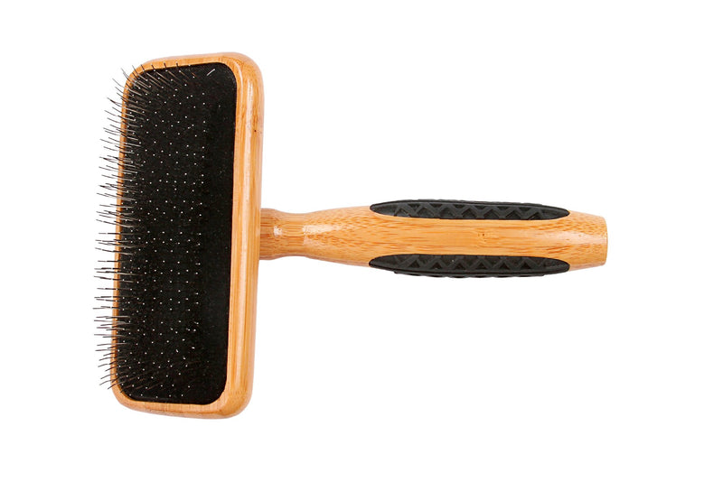 [Australia] - Bass Brushes Medium Slicker Style Pet Brush with Bamboo Wood Handle and Rubber Grips 