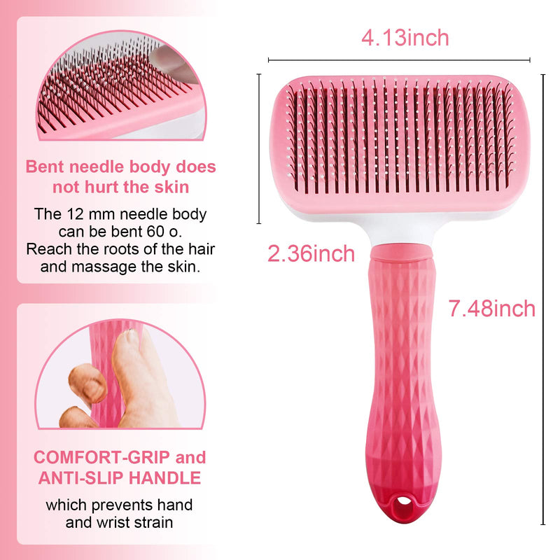 Self Cleaning Slicker Brush -Dog Brush & Cat Brush,Shedding Mats and Tangled Hair,Massages Particle,Improves Circulation.Brush for Shedding and Grooming Short to Long, Straight or Curly Haired Pet Pink - PawsPlanet Australia