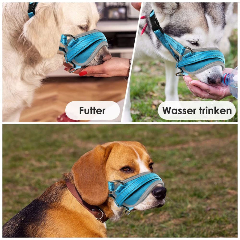 Nasjac Dog Muzzle, Soft Muzzle Medium Dogs to Prevent Biting Anti-Barking Stop Chewing Food Adjustable Dog Mouth Guard, Durable Small Large Dog Muzzles L Blue - PawsPlanet Australia