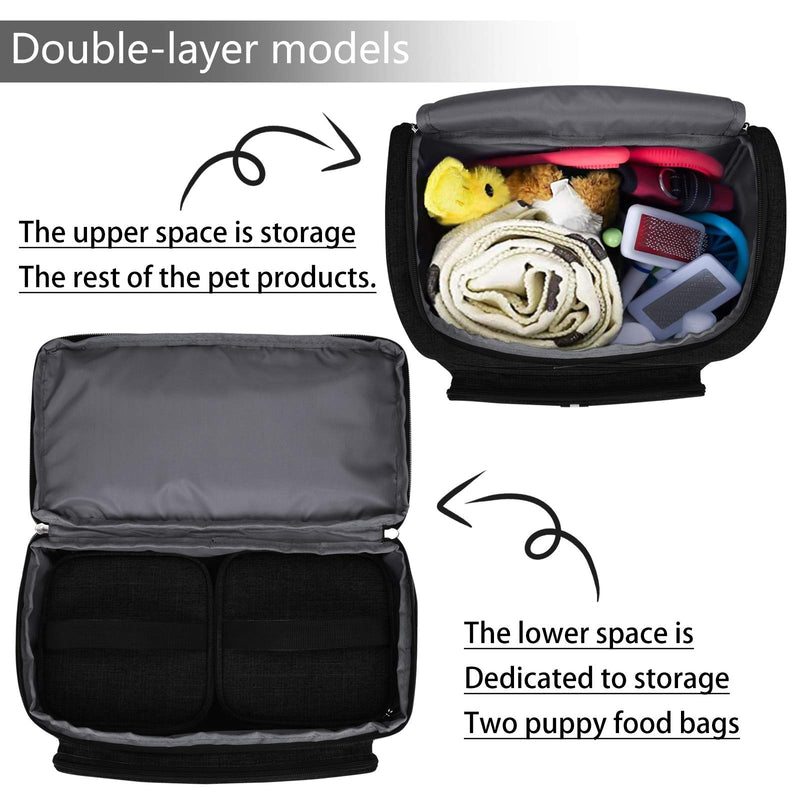 BAGLHER丨Pet Travel Bag, Double-Layer Pet Supplies Backpack (for All Pet Travel Supplies), Pet Travel Backpack with 2 Silicone Collapsible Bowls and 2 Food Baskets. (Patent Pending) Black - PawsPlanet Australia