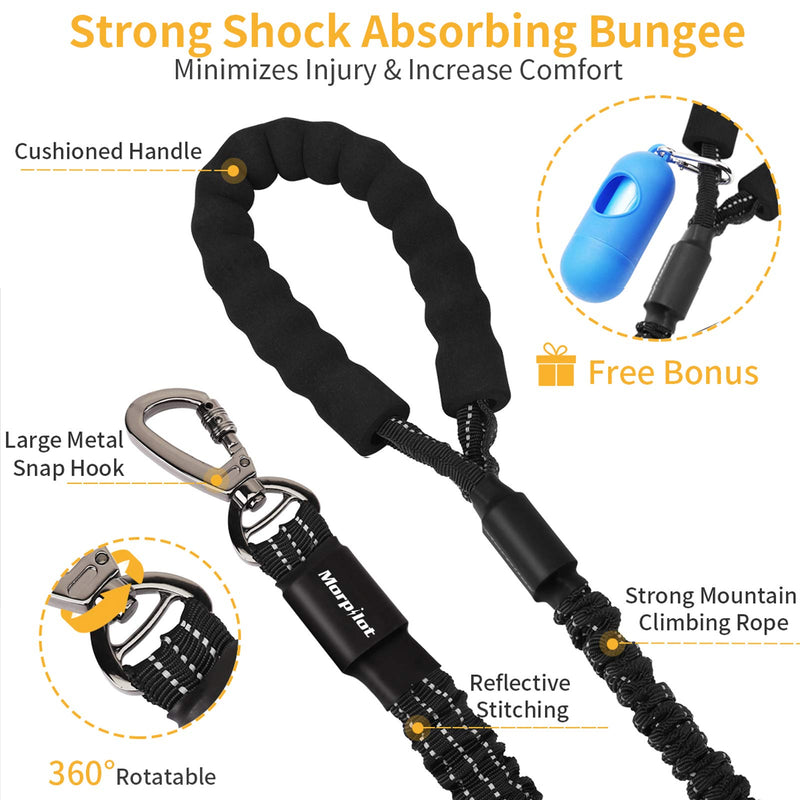 morpilot Bungee Dog Lead, Strong Shock Absorbing Stretchy Nylon Dog Rope, Anti Pull Training Dog Lead for Extra Control, Reflective Dog Leash with Clip and Soft Padded Handle for Medium and Large Dogs Black - PawsPlanet Australia