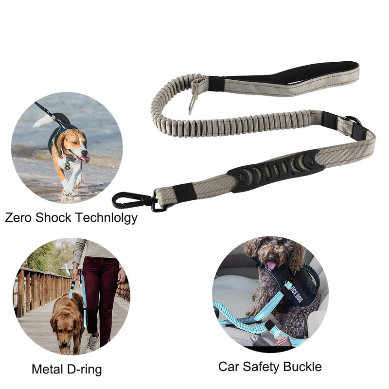 SKYMEE 5FT Bungee Dog Leash for Small Medium Dogs, Multifunction Shock Absorbing Reflective Leash with Car Seat Bucket, Double Padded Traffic Handle Extra Control for Dog Walking Running Training Grey - PawsPlanet Australia