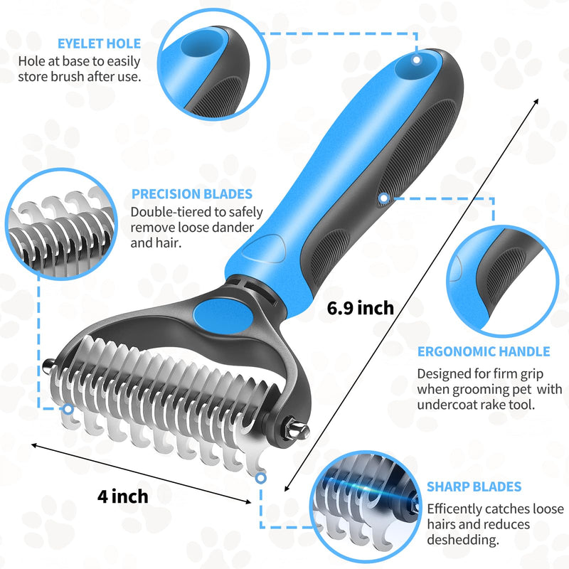 ROPO 2pcs Dog Bathing Brush & Dog Double Sided De-Shedding Rake & Rubber Handled Steel Toothed Comb Set - PawsPlanet Australia