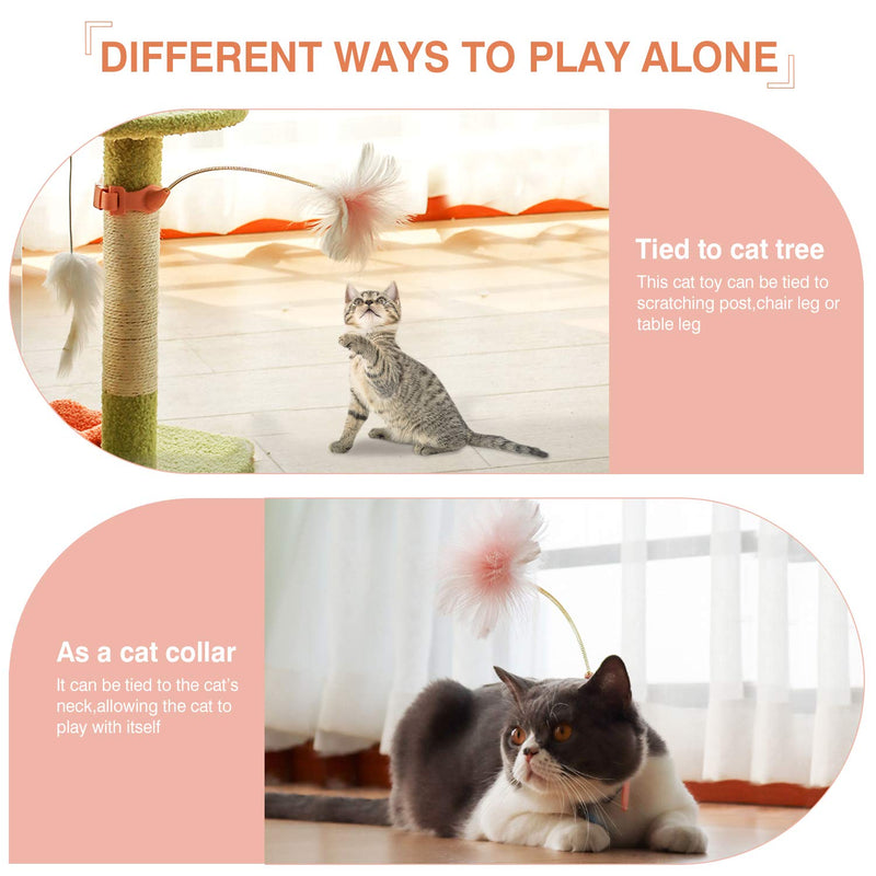 Icwin Cat Wand Toys,Cat Toys Interactive Wearable Silicone Band 3 Feather Replacements Spring Cat Feather Toys for Indoor Kittens Multiple Ways to Play - PawsPlanet Australia