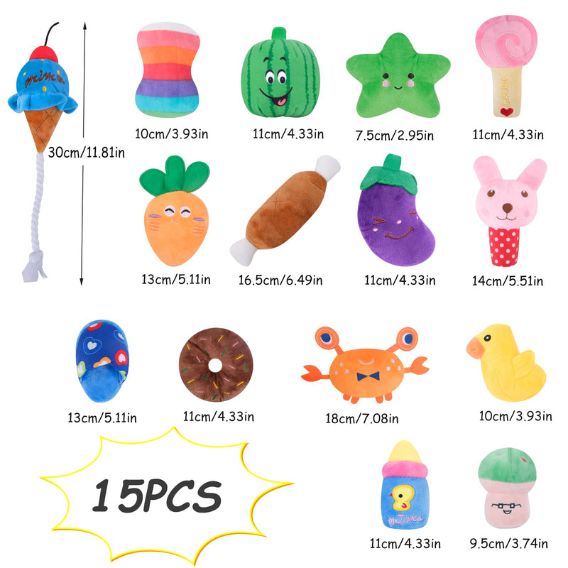 MINISOISO Pack of 15 Plush Dog Toys - Cute Squeaky Dog Toys - Durable, Safe Plush Toys for Dogs - Dog Toys for Puppies, Small, Medium Dogs - Made of Natural Cotton - PawsPlanet Australia