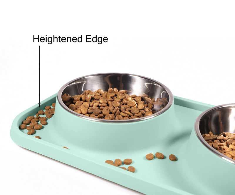L.D.Dog Cat Food Bowls, Cat Bowls Non-Skid and Non-Spill Silicone Mats with Stand, Removable Stainless Steel Food and Water Dishes for Cats, Small Size Dogs… Aquamarine - PawsPlanet Australia