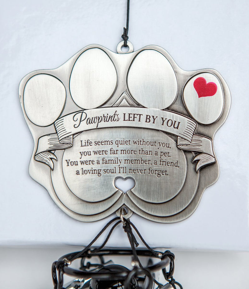 Pet Memorial Wind Chime - 18" Metal Casted Pawprint Wind Chime - A Beautiful Remembrance Gift for a Grieving Pet Owner - Includes Pawprints Left by You Poem Card - PawsPlanet Australia