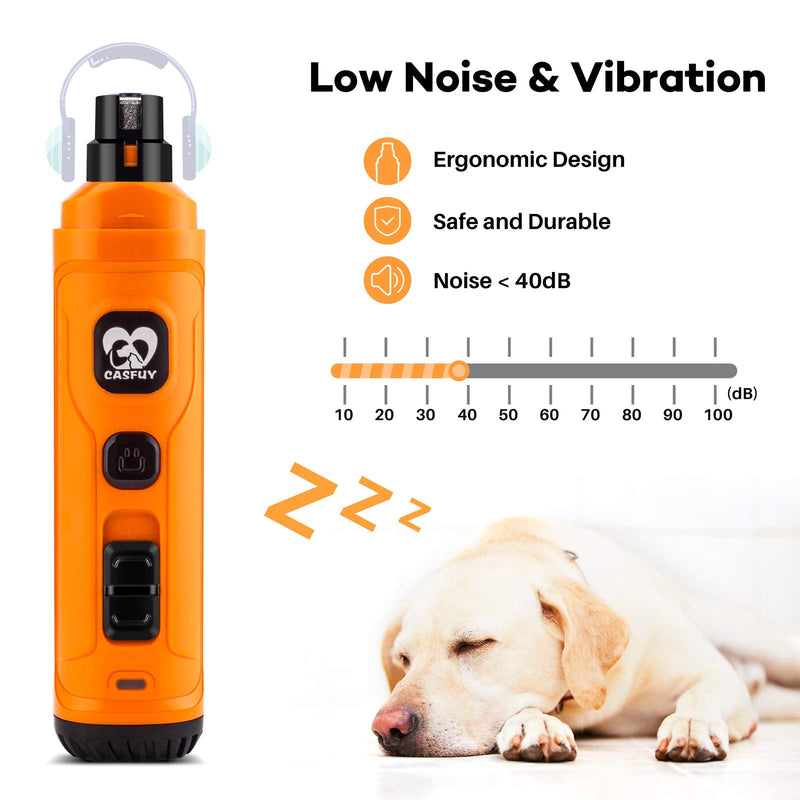 Casfuy Dog Claw Grinder with 2 LED Lights - 2 Speed Quiet Powerful Electric Claw Trimmer for Small Medium Dogs and Cats Orange - PawsPlanet Australia