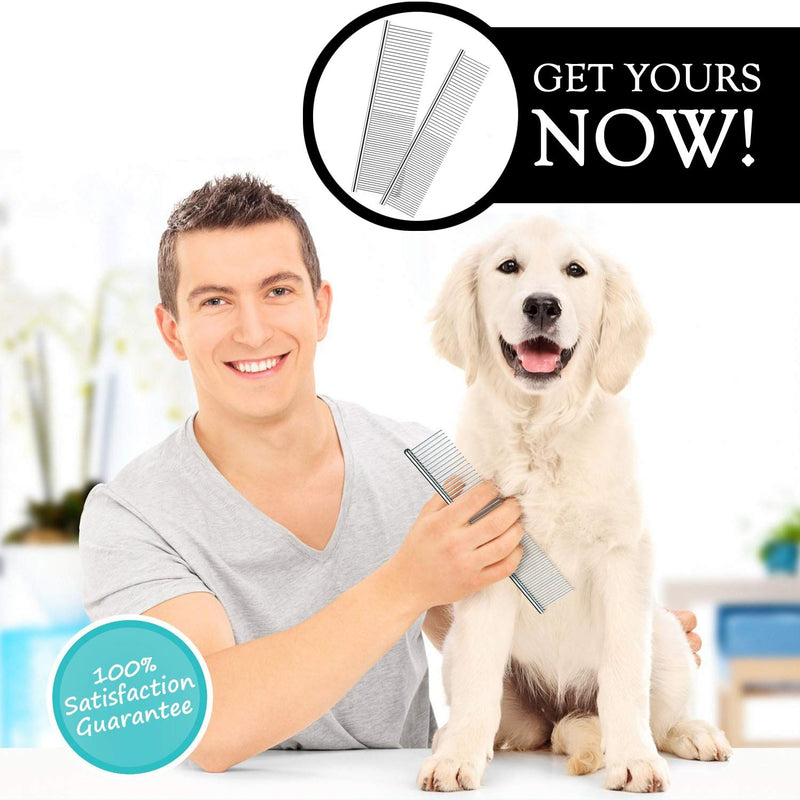 JamHooDirect Metal Pet Grooming Comb, 2 Size Stainless Steel Row Teeth Brush Hair Cleaning/Shedding/Massaging Dog Comb Tools Ideal for Large, Medium & Small Dogs & Cats with Tangled Short/Long Hair - PawsPlanet Australia