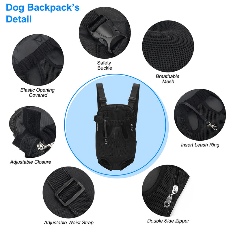 Dog Carrier Backpacks, Pet Dog Cat Legs Out Carrying Travel Bag, Black Adjustable Mesh Breathable Backpack for Small Puppy Dogs (M) M (Pack of 1) - PawsPlanet Australia