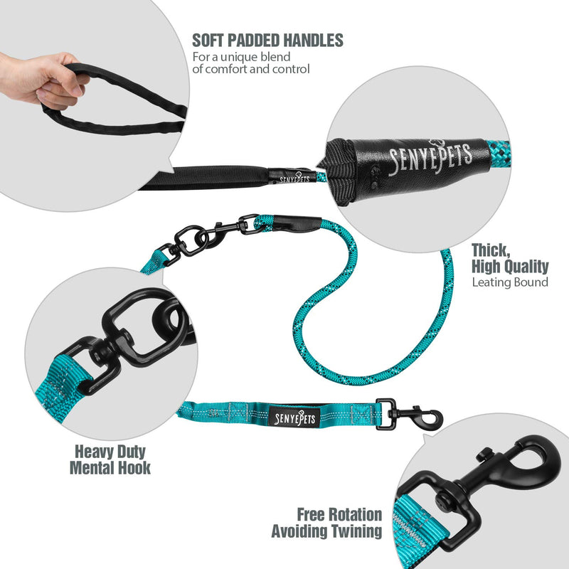 [Australia] - SENYEPETS Double Dog Leash Swivel No Tangle Double Dog Walking Training Leash Comfortable Shock Absorbing Reflective Bungee for Two Dogs L Single head-Blue 