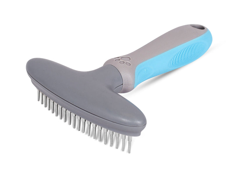 [Australia] - Internet's Best Durable Tooth Dog Rake - Pet Comb for Heavy Coats - Thick Coat Dog Brush - Remove Undercoat - Blue & Grey 