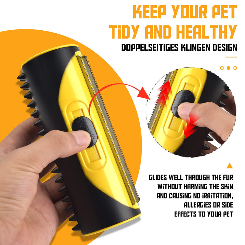 Deshedding Tool, 3-in-1 Undercoat and Depilatory Brush, Reusable Pet Hair Remover Roller for Dogs, Cats and other Pet (Yellow) Yellow - PawsPlanet Australia