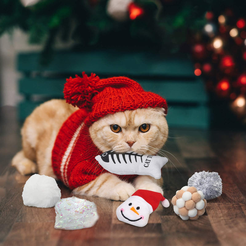 [Australia] - Sanlebi Christmas Cat Toys Stocking - 6 PCS Pet Cat Assorted Indoor Interactive Toys with Crinkle Ball Plush Fish X-mas Gift Set for Kitten Kitty 