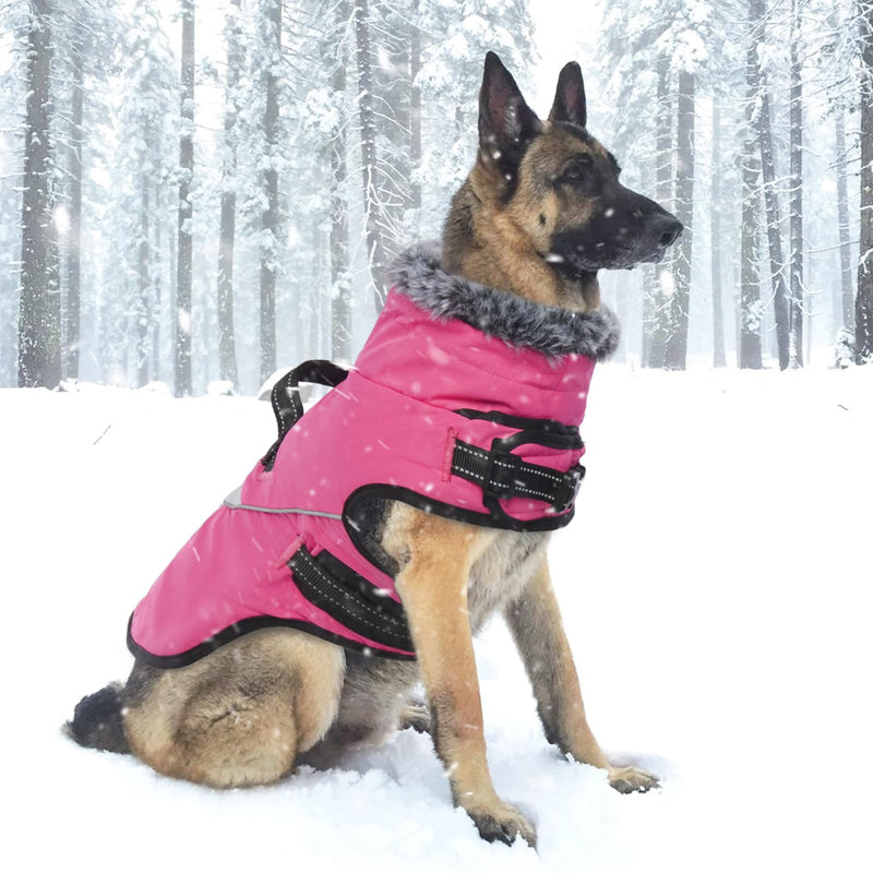 ROZKITCH Extra Warm Dog Coat Waterproof Reflective Adjustable Dog Jacket Dog Winter Coat with Fleece Turtleneck Dog Jacket for Cold Weather Soft Winter Coat for Small Medium Large Dog Rose Red L - PawsPlanet Australia