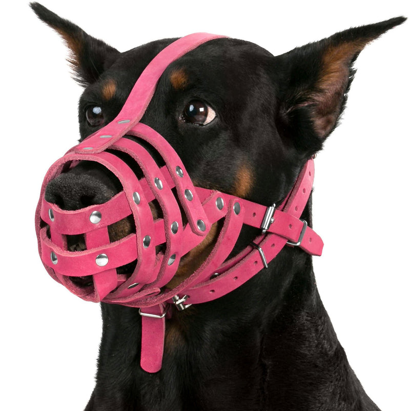 CollarDirect Leather Dog Muzzle German Shepherd Dalmatian Doberman Setter Basket Medium Large Breeds Pink Gray Black - PawsPlanet Australia