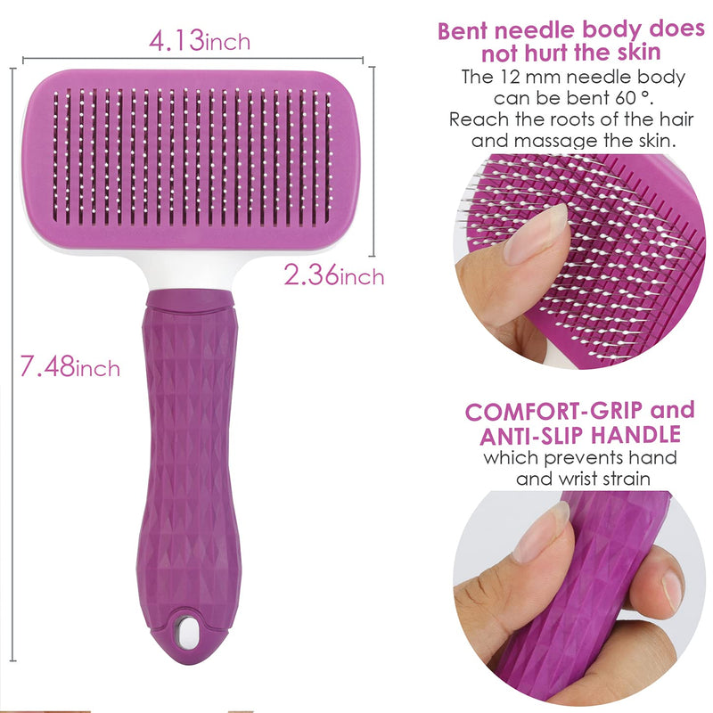 TIMINGILA Self Cleaning Slicker Brush for Dogs and Cats,Pet Grooming Tool,Removes Undercoat,Shedding Mats and Tangled Hair ,Dander,Dirt, Massages particle,Improves Circulation cat-Purple - PawsPlanet Australia