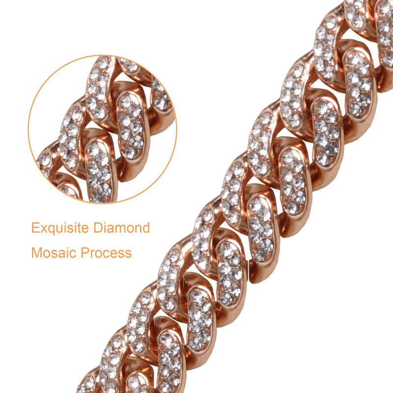 SOGAYU Rose Gold Chain Metal Dog Collar 10mm Wide Cuban Diamond Alloy Necklace Cute Fashion Pet Puppy Link Jewelry Accessories for Small Dogs Cats (11.8inch) - PawsPlanet Australia