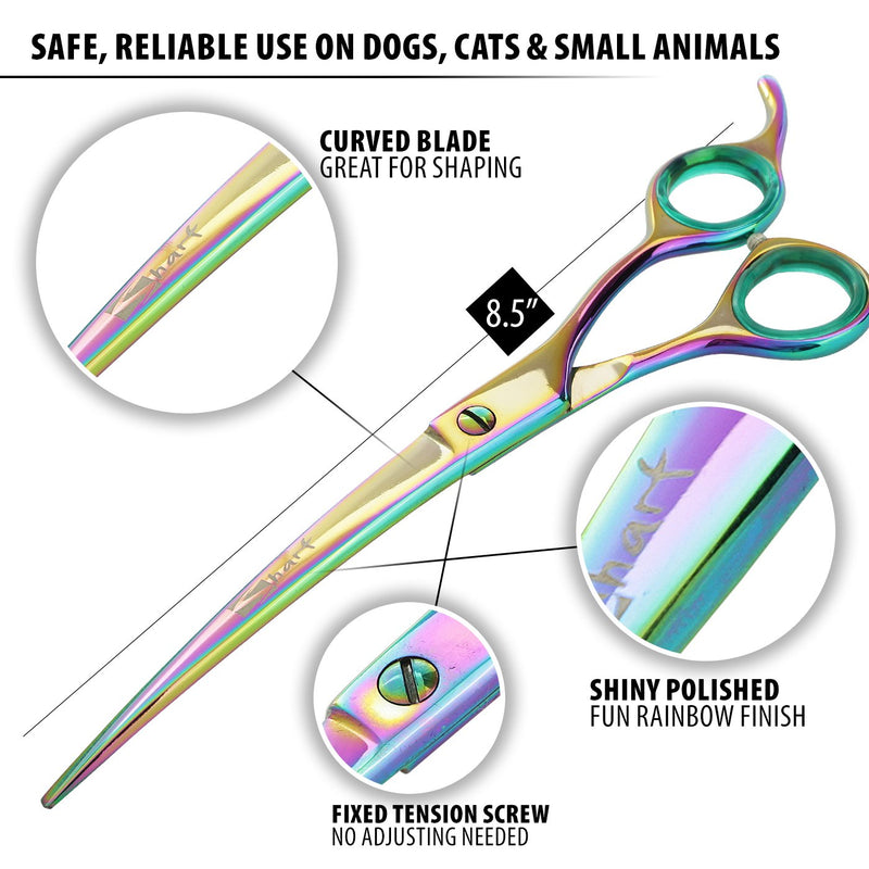 [Australia] - SHARF Professional 8.5" Curved Rainbow Pet Grooming Scissors: Sharp 440c Japanese Clipping Shears for Dogs, Cats & Small Animals| Rainbow Series Hair Cutting/Clipping Scissors w/Easy Grip Handles 