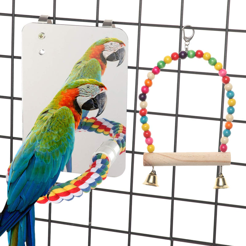 APHISM Bird Mirror with Rope Perch, Cockatiel Hanging Swing Toys, Parrot Cage Toys for Parakeet Cockatoo Cockatiel Conure Lovebirds Finch Canaries - PawsPlanet Australia