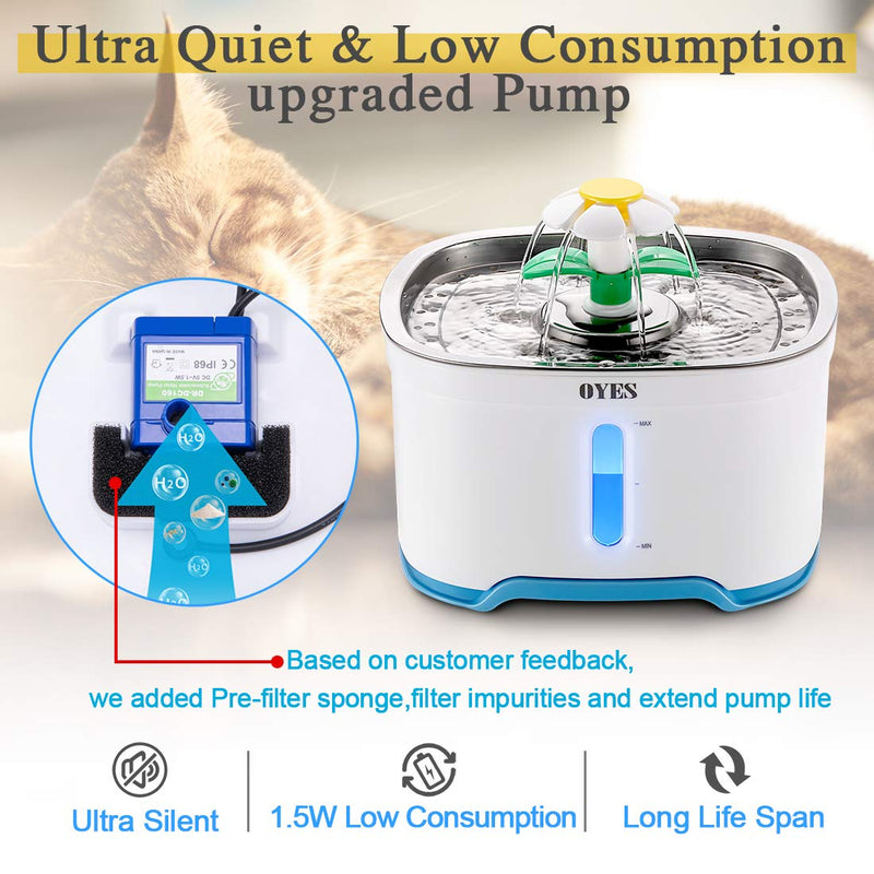 Cat Water Fountain Stainless Steel, 2.5L Pet Water Fountain Dispenser for Cats and Dogs with 3 Replacement Filters&2 Brushes - PawsPlanet Australia