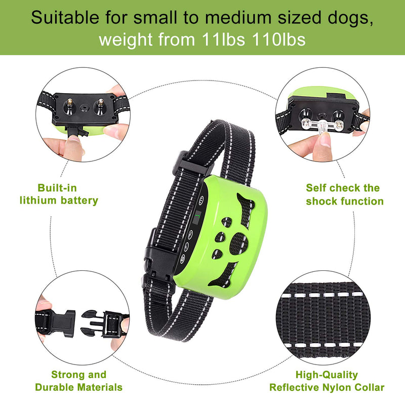 [Australia] - Dog No Bark Collar with Smart Detection Vibration and Harmless Shock- Rechargeable Anti Barking Device for Small Medium and Large Dog (Green) 