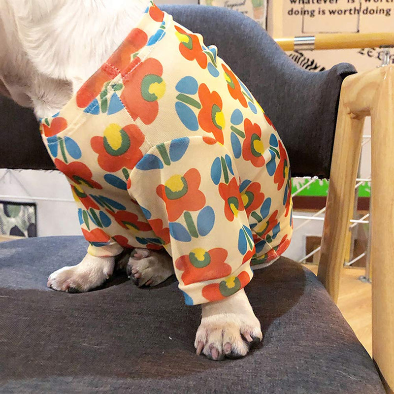 meioro Dog Clothes Flower Print Cat Clothing Breathable Mesh Summer Cloth Dogs Shirt Suitable for Pug French Bulldog Corgi Cats Vest M Orange - PawsPlanet Australia
